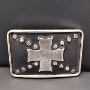 Iron Cross And Studs Black/Gray Men's Belt Buckle.